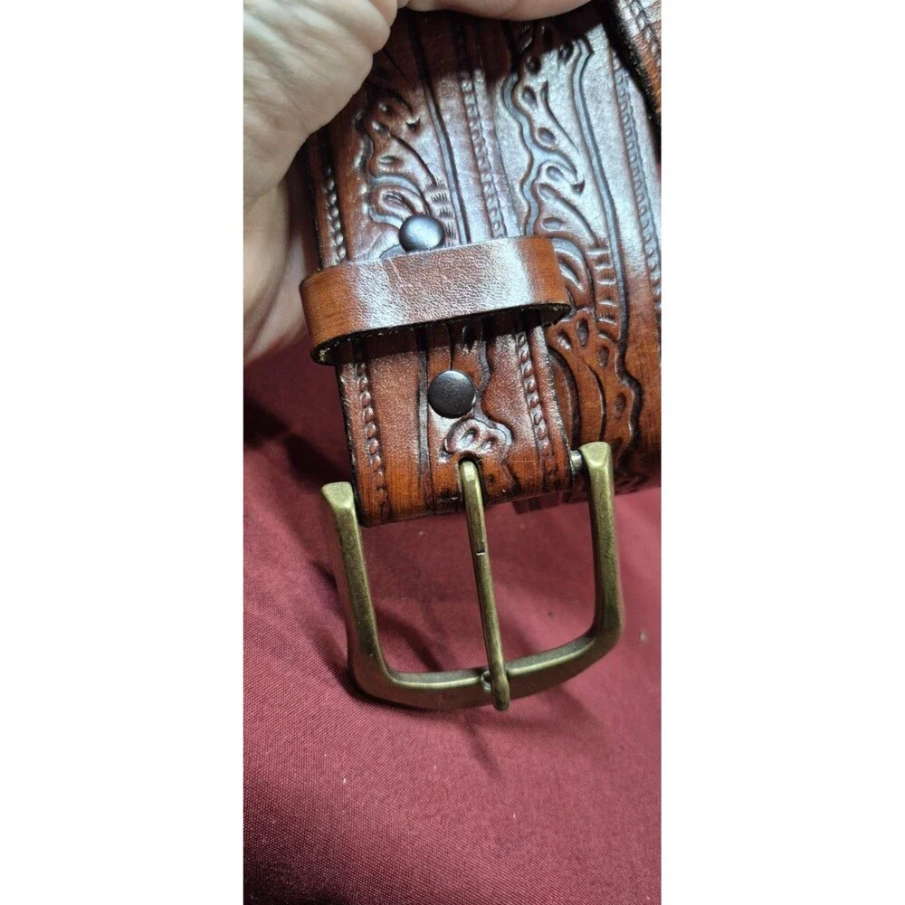 Vintage Levi's 2235 Tooled Leather Belt Size 36 Brown Western Steerhide Made In
